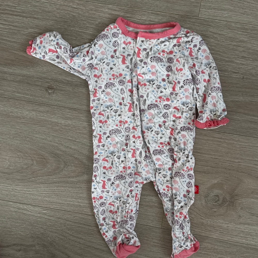 Pink Floral Footed One-Piece Pajamas - magnetic me